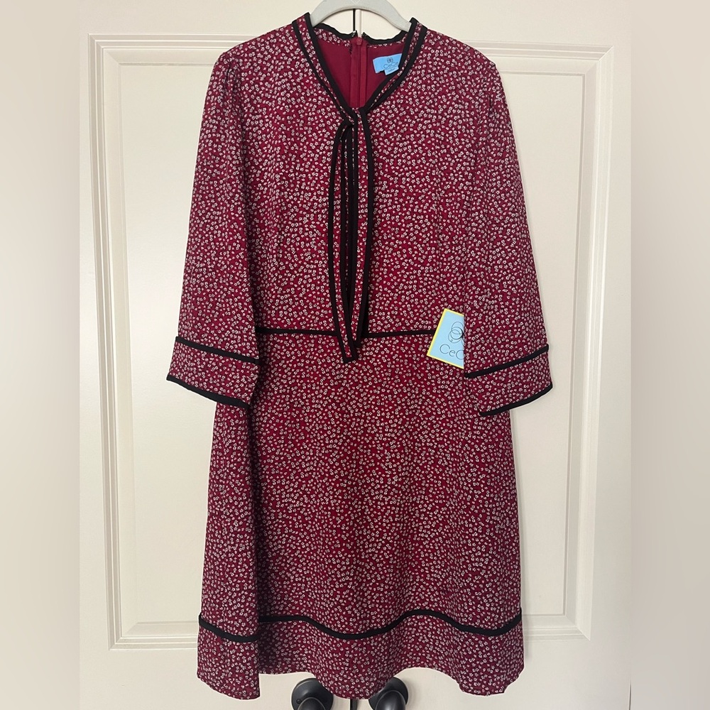 CeCe Burgundy Floral Long Sleeve Dress